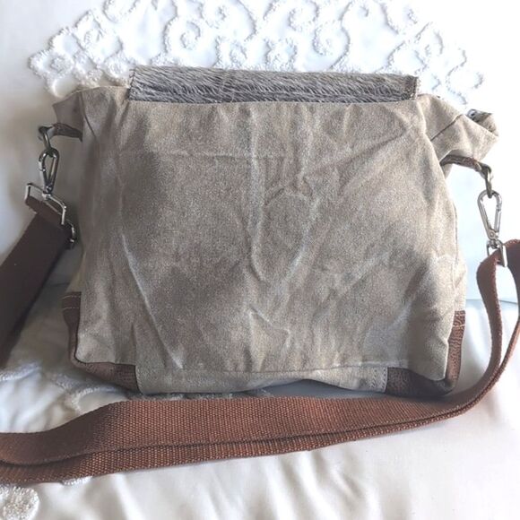 Myra Calf Hair/Canvas Distressed Crossbody Messenger Bag - Picture 5 of 16